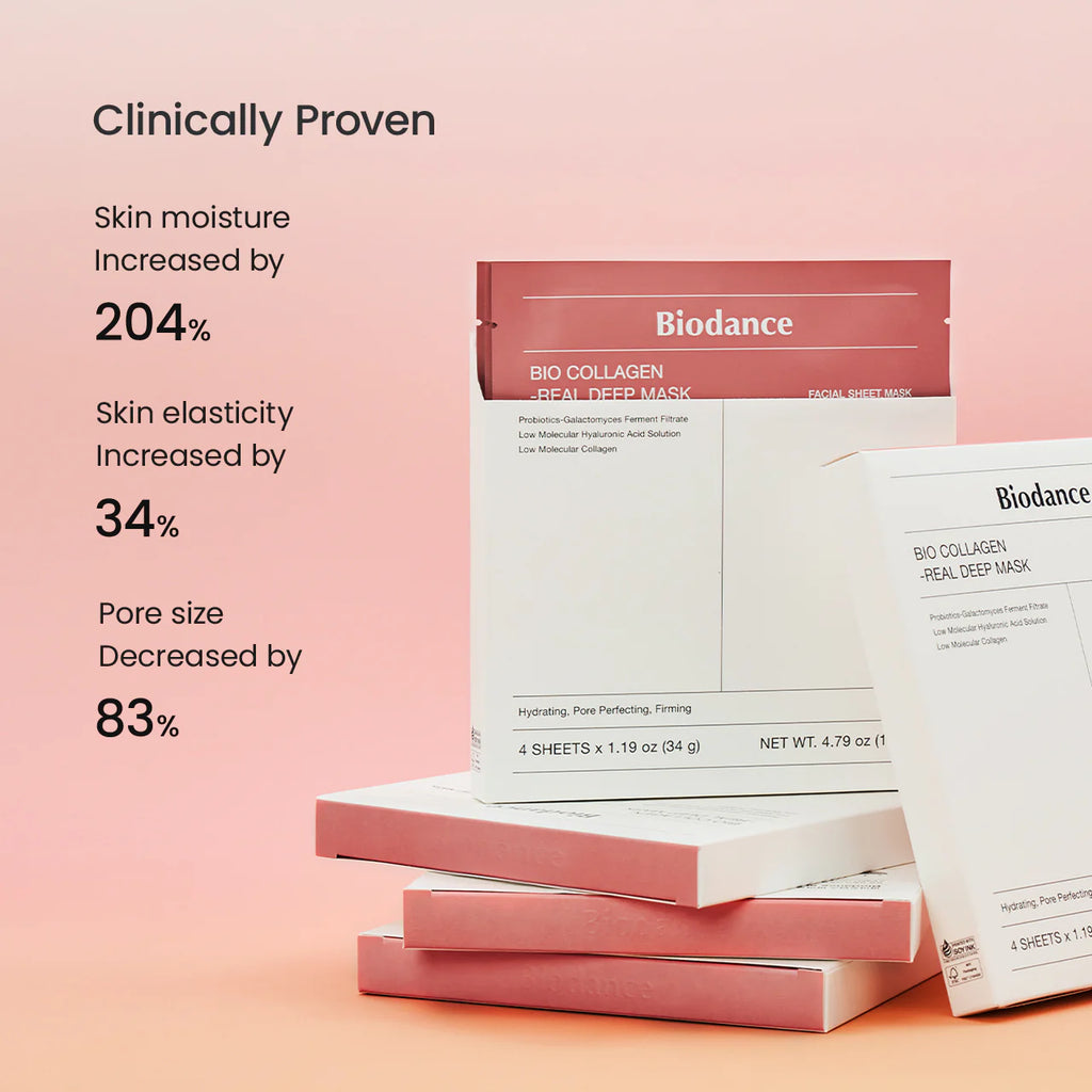 BIODANCE Bio-Collagen Real Deep Mask- Overnight Mask- Pore Eraser Mask- Hydrogel Mask Sheet- Pore Tightening- Hydrating- Low Molecular Collagen Face Mask | 34g x4ea